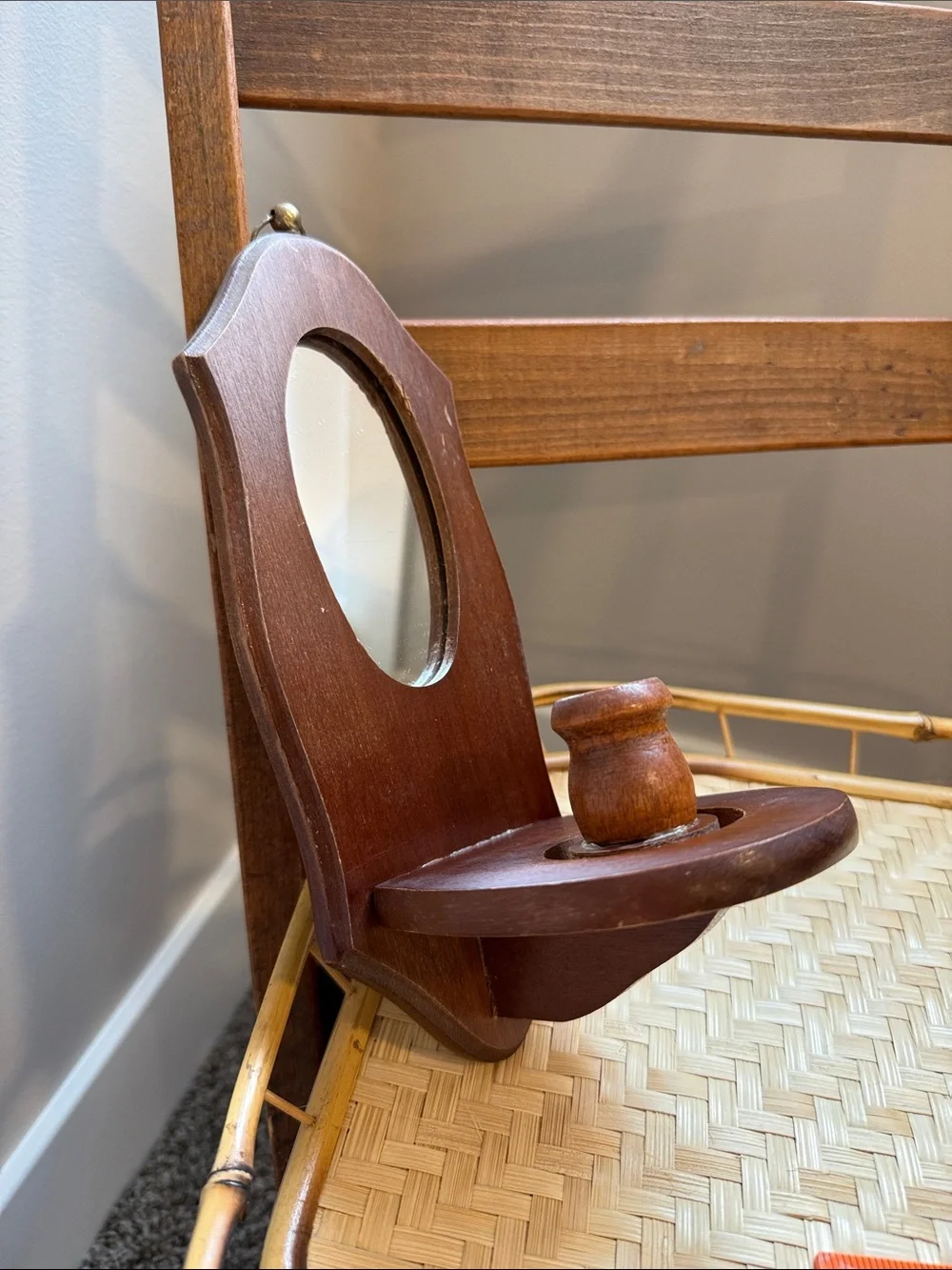 Vintage Wood Wall Candle Holder with Mirror | Early American Colonial Revival